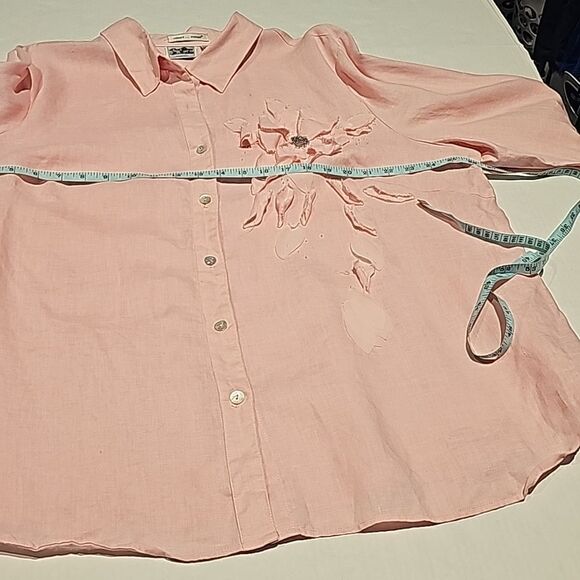 soft pink colored embellished linen long sleeve blouse size 3X - Picture 8 of 9